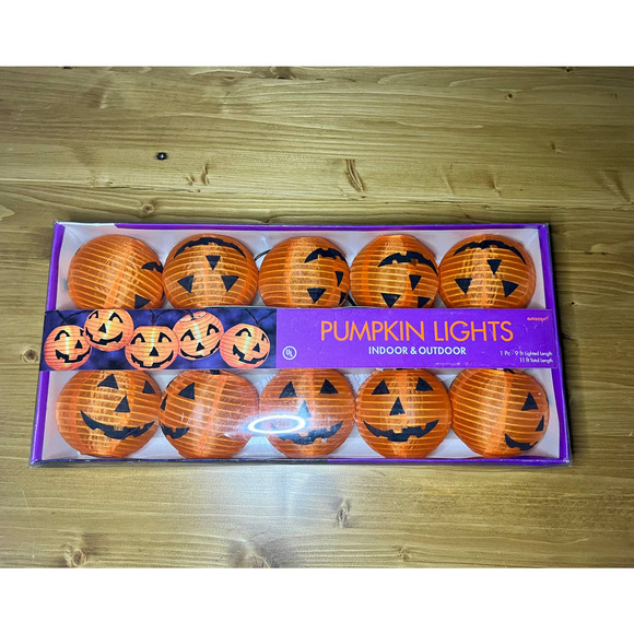 Pumpkin Indoor Outdoor Lights Jack O Lantern Halloween Fall Decor 9FT Lighted - Picture 4 of 4